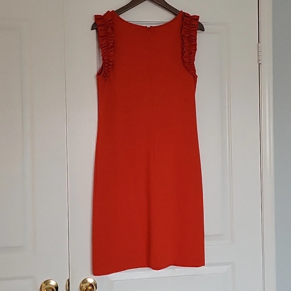 Ann Taylor Pumpkin Orange Sleeveless Ruffle Shoulder Dress - Picture 3 of 3